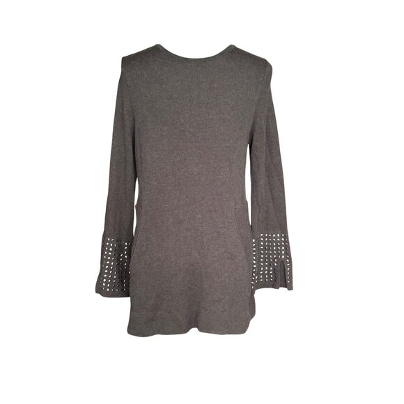 Nic And Zoe Studded Cuff Tunic Top Bell Sleeves Pockets Gray Sz PM - Picture 10 of 10